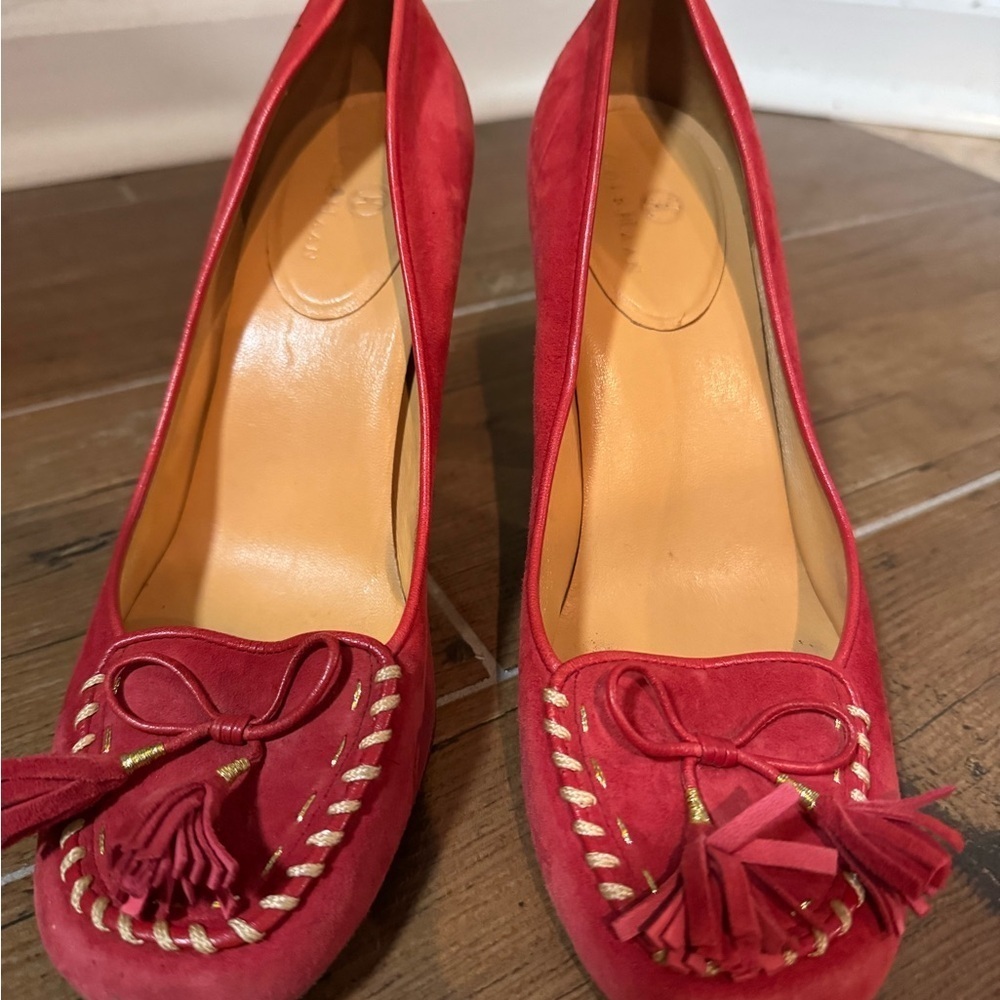Cole Haan Red Suede Tassel Heels (Size 7B)